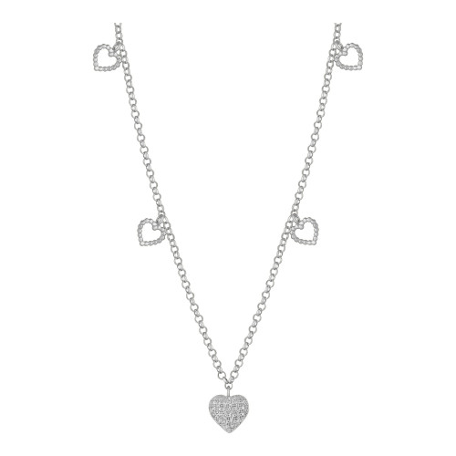 Colar de Prata Portuguesa Coração com Zircônias Brancas