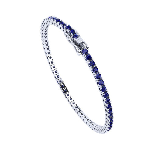 Pulseira de Prata Riviera Safira 2mm 16cm Zircônias azuis