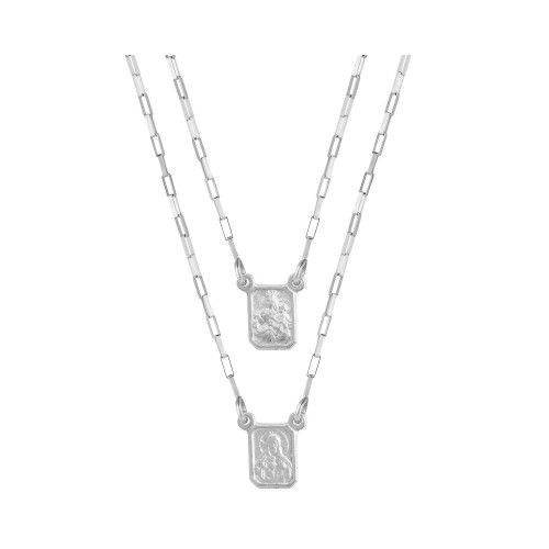 Escapulário de Prata Mini Nossa Sra do Carmo e Sagrado C de Jesus 60cm 8x6mm