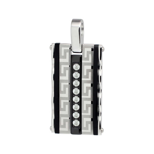 Pingente de Aço Trabalho Grego Resina Preta com Zircônia 35x19mm