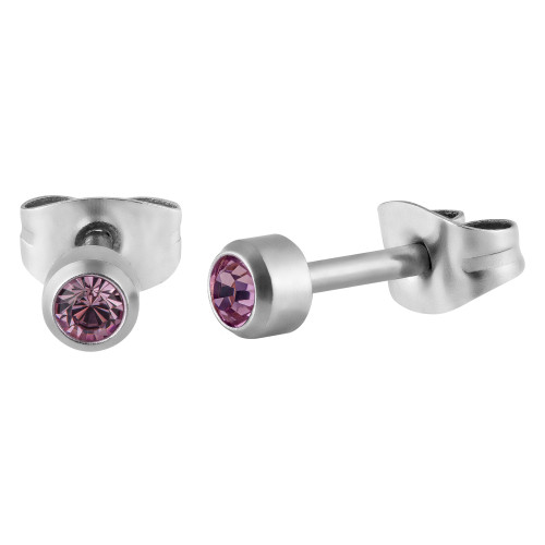 Brinco Aço Ponto de Luz com Zircônia Rosa Bebê 4mm.