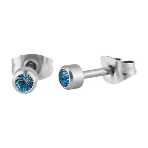 Brinco Aço Ponto de Luz Zircônia Azul Clara 4mm-1
