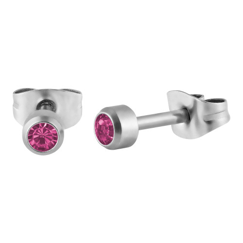 Brinco Aço Ponto de Luz Zircônia Rosa 4mm