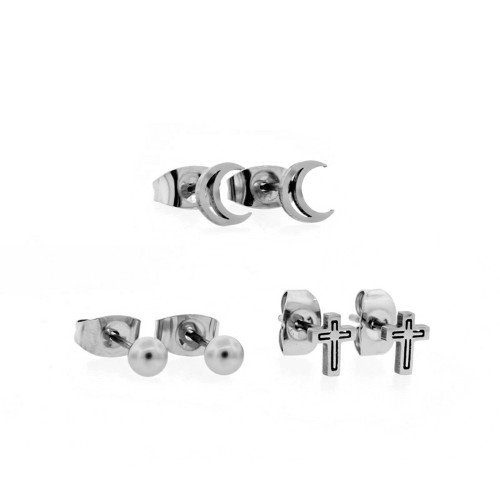 Brinco de Aço Trio Mood Cruz Lua e Bola