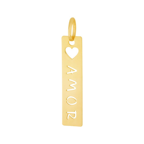 Pingente de Aço Placa Feelings Amor 28x6mm Gold IPG