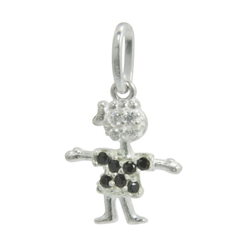 Pingente Prata Menina com Zircônia Branca e Negra 14x12mm