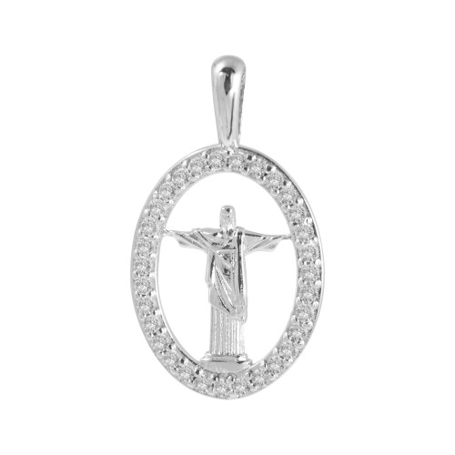 Pingente Prata Cristo com Zircônia Swarovski 24x14mm
