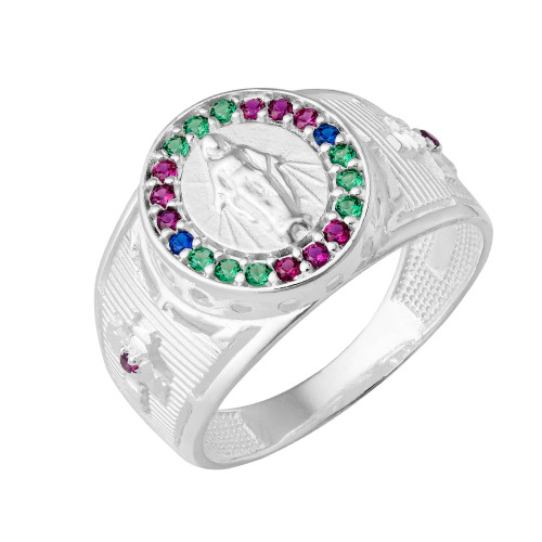 Anel de Prata Proteção Nossa Sra Das Graças com Zircônias Colors