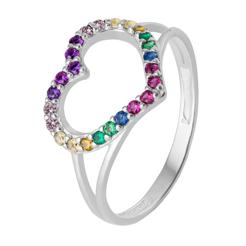Anel de Prata Coração Rainbow Link com Zircônias Colors