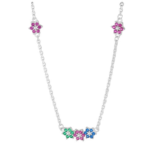 Colar Flores Prata com Zircônias Colors-1