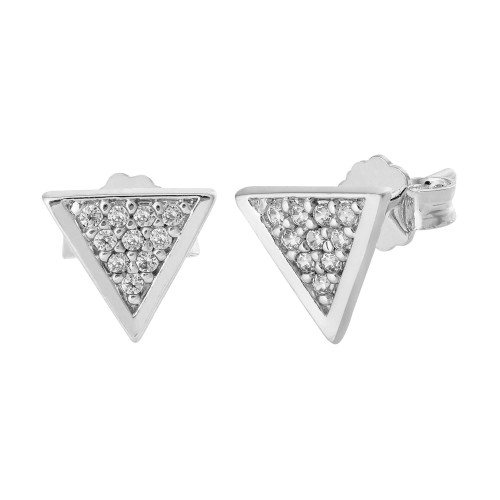 Brinco de Prata Triângulo com Zircônias Brancas