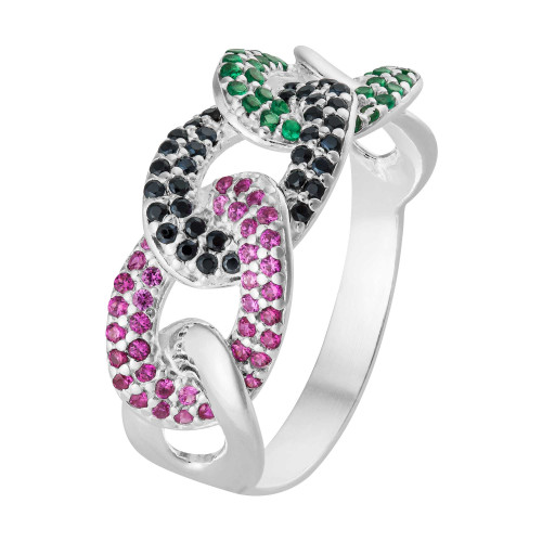 Anel de Prata Chain Colors com Zircônias Colors