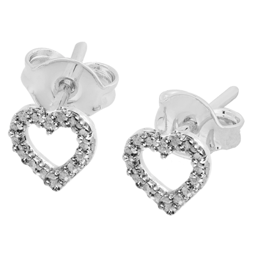 Brinco de Prata Coração com Zircônias 9x9mm