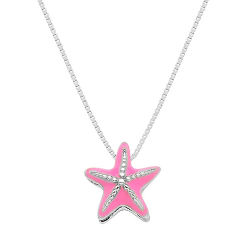 Colar de Prata Estrela do Mar com Resina Rosa 8.60x8.80mm 37cm