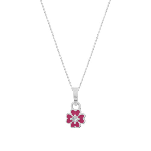 Colar Prata Veneziana Flor com Ponto de Luz 37cm-1