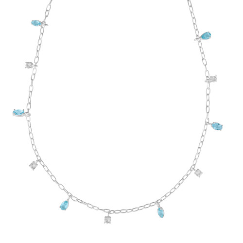 Colar de Prata Coleção Wishes Zircônias Sky e Brancas 40cm com 5cm de extensor