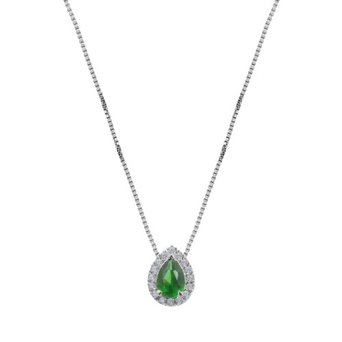 Colar de Prata Gota Verde com Zircônia e Cristal 10x7 45cm