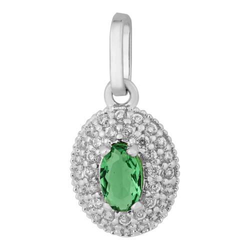 Pingente OvalPrata com Zircônia Verde 10x7mm-1