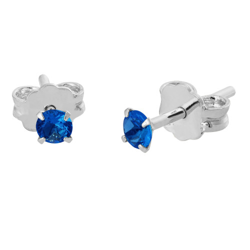 Brinco de Prata Ponto de Luz Zircônia Azul 3mm