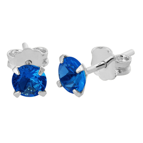 Brinco de Prata Ponto de Luz Zircônia Azul 5mm