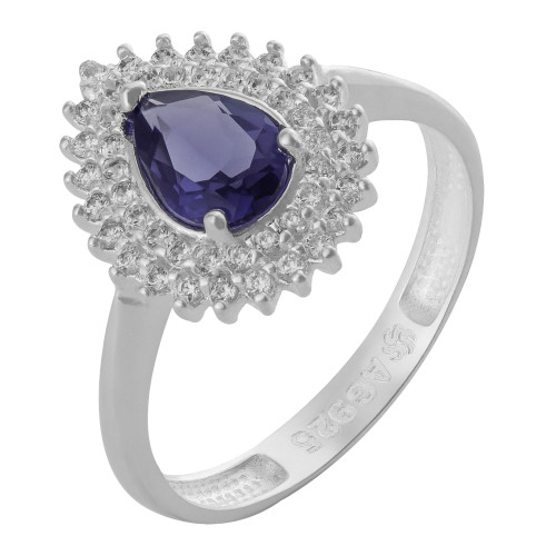 Anel de Prata Coleção Queens Cristal Tanzanita 5x7 e Zircônias Brancas