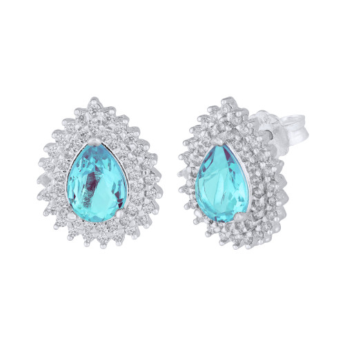 Brinco de Prata Coleção Queens Cristal Topázio Sky 5x7 e Zircônias Brancas