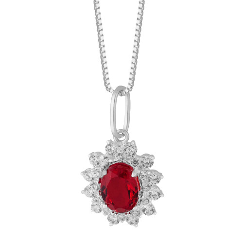 Colar de Prata Coleção Queens Cristal Rubi 6x8 e zircônias Brancas 45cm