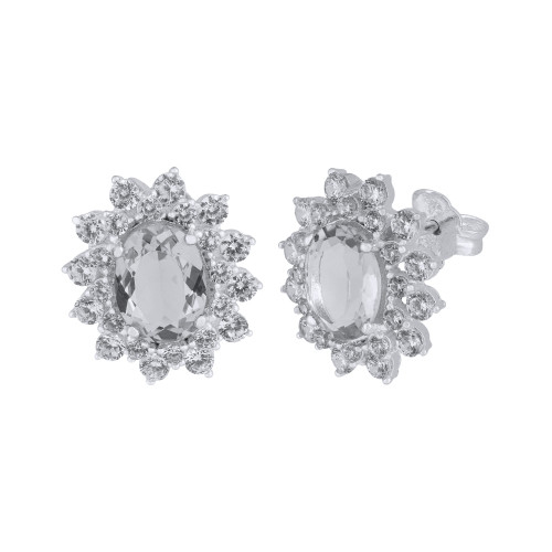 Brinco de Prata Coleção Queens Cristal 6x8 e Zircônias Brancas