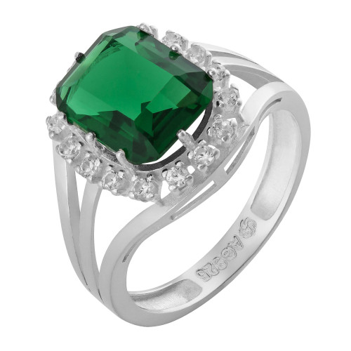 Anel de Prata Coleção Queens Cristal Esmeralda 8x10 e Zircônias Brancas