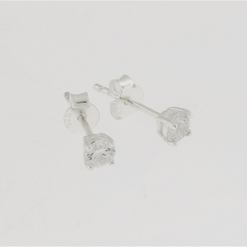 Brinco de Prata Ponto de Luz Redondo Zircônia 4mm