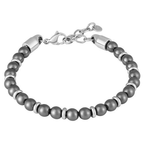 Pulseira Nórdic Gunnar Pedra Hematita e Aço 6mm 19cm+4cm-2