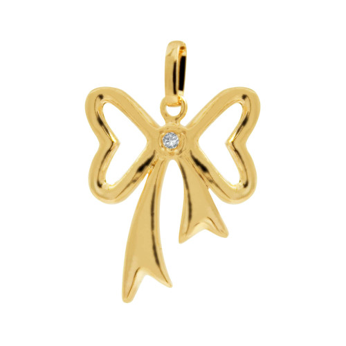 Pingente de Prata Laço com Zircônia Revestido com ouro 18k 14.5x19mm