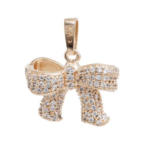 Pingente de Prata Laço Revestido em Ouro 18k com Zircônia 17x14mm