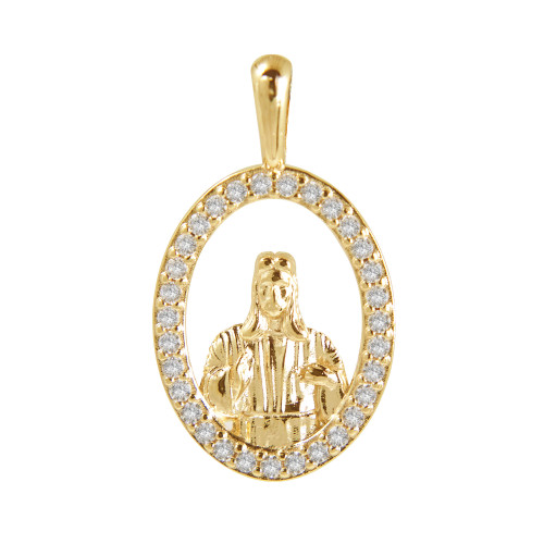 Pingente de Prata Sagrado Coração de Jesus Revestido com Ouro 18k e Zircônia