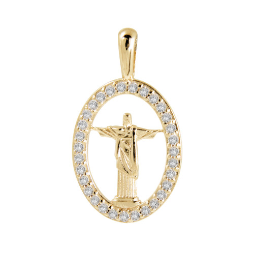 Pingente de Prata Cristo Redendor Revestido com Ouro 18k e Zircônia 24x14mm