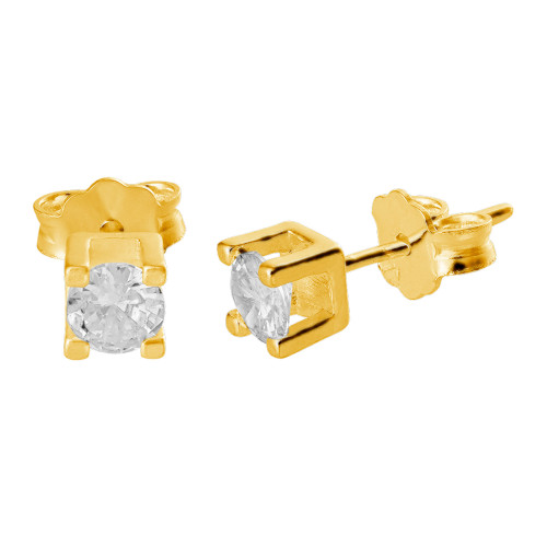 Brinco de Prata Mini Ponto de Luz Quadrado Revestido com Ouro 18k 4mm