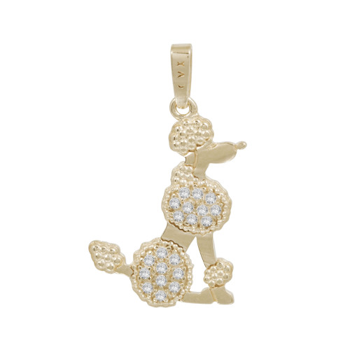 Pingente de Prata Poodle com zircônias Revestido com ouro 18k 22x15mm