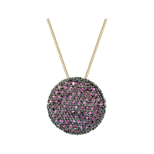 Colar de Prata Noble Rubi Revestida Ouro 18K e Zircônia Vermelha 16mm 45cm