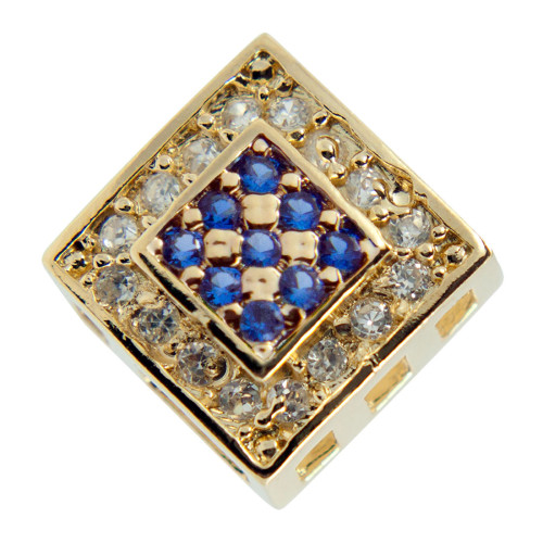 Pingente de Prata Quadrado com Zircônias Brancas e Azuis revestido com Ouro 18k 9x9mm