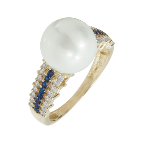 Anel Sky Prata Revestida Gold com Pérola e Zircônias