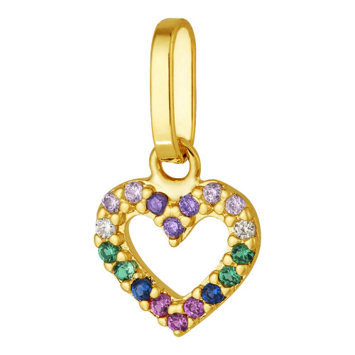 Pingente de Prata Revestida Coração com Zircônias Coloridas 8x8mm