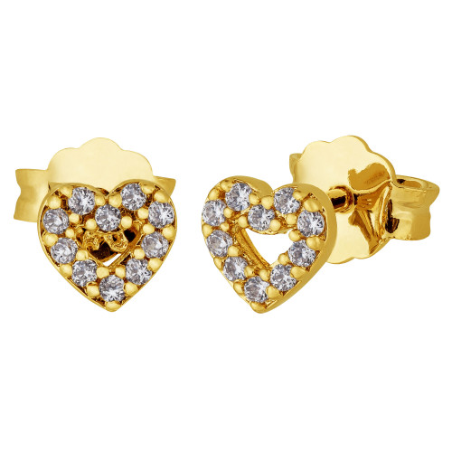 Brinco de Prata Coração Teen Charm Revestido com Ouro e Zircônias 5x5mm