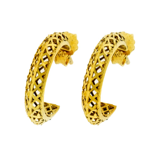 Brinco de Prata Revestido com Ouro 18k Meia Argola Filigrana 15mm