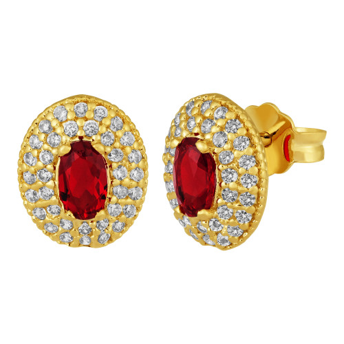 Brinco Oval
Prata Revestida em Ouro 18k com Zircônia Vermelha 10x7mm