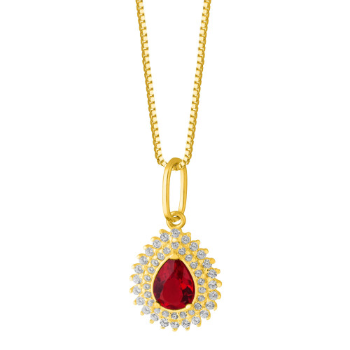 Colar de Prata Queens Cristal Rubi Revestido com Ouro 18k