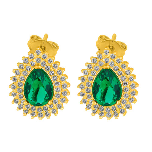 Brinco de Prata Queens Cristal Esmeralda Revestido com Ouro 18k