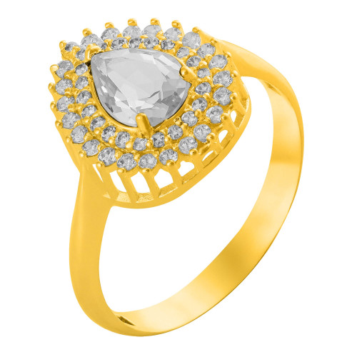 Anel de Prata Queens Cristal Gota Revestido com Ouro 18k