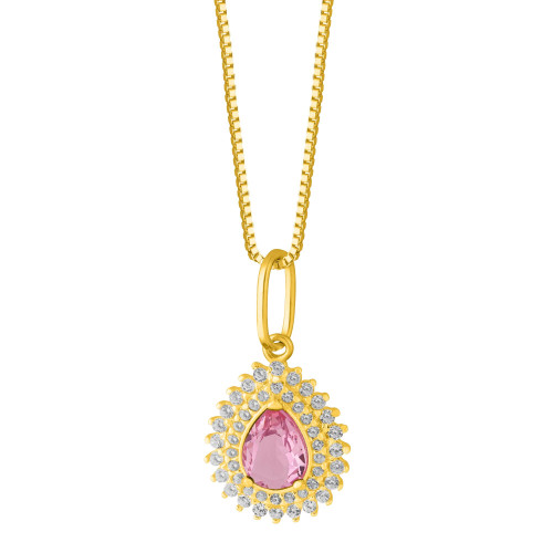 Colar de Prata Queens Cristal Safira Rosa Revestido com Ouro 18k