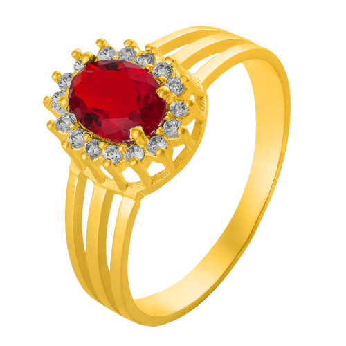 Anel de Prata Queens Cristal Rubi Revestido com Ouro 18k 5x7