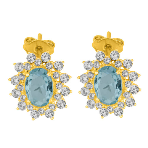 Brinco de Prata Queens Cristal Topázio Sky Revestido com Ouro 18K 6x8
